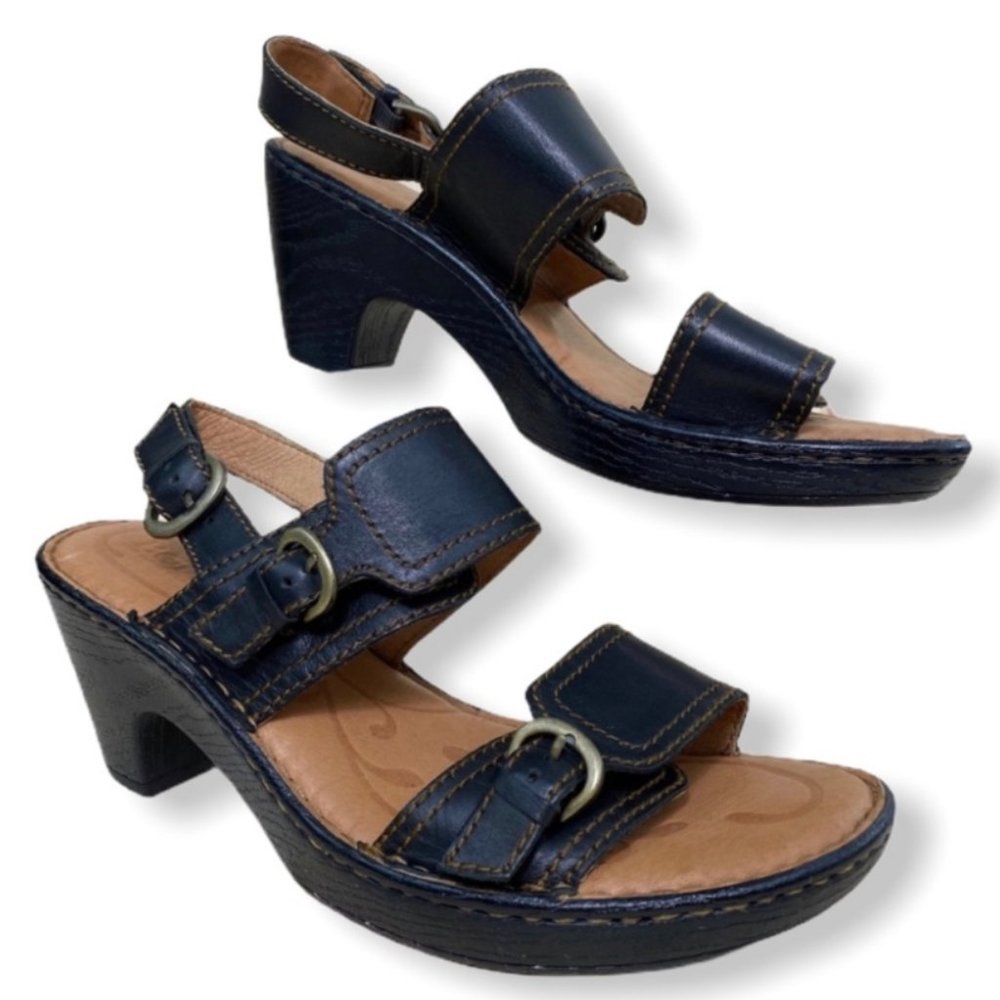 Born Black Leather Adjustable Heeled Sandals